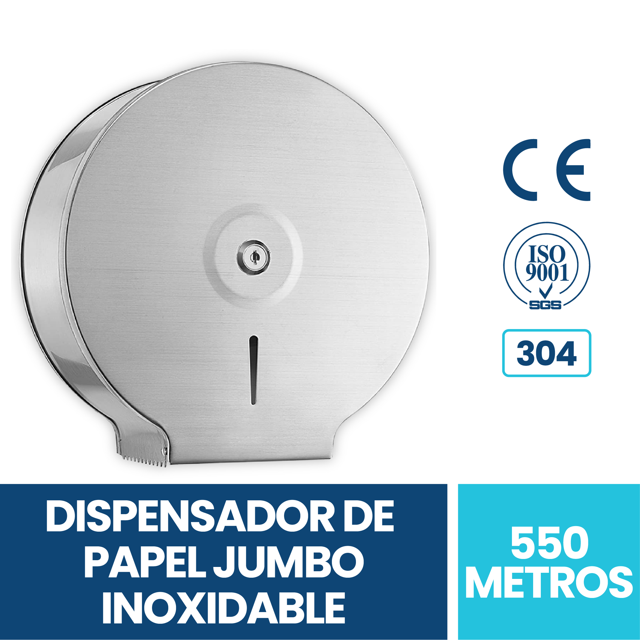 Portarrollos Jumbo de Acero Inoxidable Satinado Dispensador para Papel Higiénico de 550 Metros