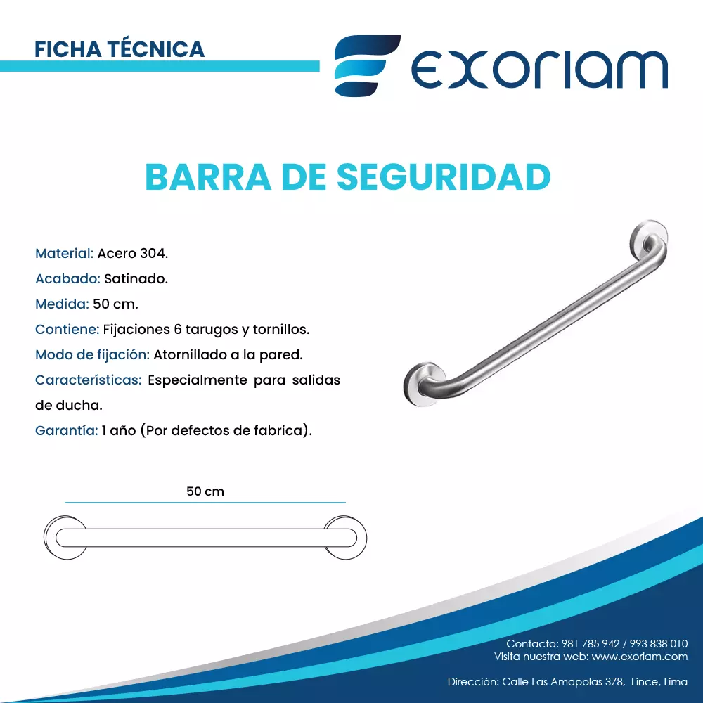 Barra de sujeción 50 cm acabado satinado – instalación en pared de baño