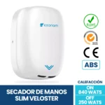 Secador De Manos Slim Veloster Plastico Abs Exoriam 28cm X 20.9cm X 12.5cm Peso 1.7 Kg