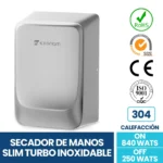 Secador De Manos Slim Turbo Acero Inoxidable Exoriam 25.60cm X 17.45cm X 11cm Peso 2 Kg