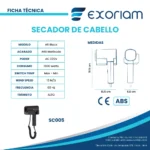 Secadora De Cabello A5 Black Plástico Abs Exoriam 1600w - Imagen 3