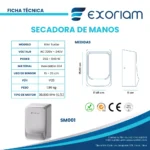 Secador De Manos Slim Turbo Acero Inoxidable Exoriam 25.60cm X 17.45cm X 11cm Peso 2 Kg - Imagen 3