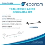 Toallero Barra Acero Inoxidable Exoriam 5cm X 60cm X 6cm - Imagen 3