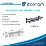 Toallero Hotelero De Acero Inoxidable Negro Mate Exoriam 18cm X 60cm X 26cm - Imagen 4