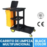 Carro De Limpieza Multifuncional Porta Elementos Plástico Abs Negro Exoriam 98 Cm X 51cm X 121.5cm