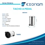 Tacho de Basura a Pedal Acero Cromado Brillante 3 Litros con Balde Interior Exoriam 25.7cm x 16.7cm x 22cm - Imagen 3