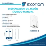 Dispensador De Jabón Doble Manual Dual Rectangular Blanco 350ml Plástico ABS Exoriam 21.2cm x 12.7cm x 7.3cm - Imagen 3