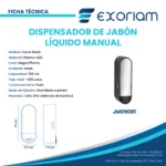 Dispensador De Jabón Manual Curvo Black 350ml Plástico ABS Exoriam 21cm x 6.5cm x 7.6cm - Imagen 3