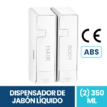 Dispensador De Jabón Doble Manual Dual Rectangular Blanco 350ml Plástico ABS Exoriam 21.2cm x 12.7cm x 7.3cm