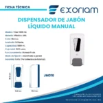Dispensador de Jabón en Plástico Abs de 1000ML Visor Exoriam 26.2cm X 12.2cm X 10.8cm - Imagen 3