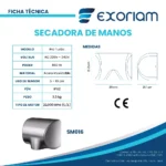 Secador De Manos Pro Turbo Acero Inoxidable Exoriam 15.2m X 29cm X 21.1cm Peso 3.5 Kg - Imagen 3