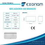 Secador De Manos Diamond en aluminio Exoriam 13.6m X 27.2cm X 12.3cm Peso 3.2 Kg - Imagen 3