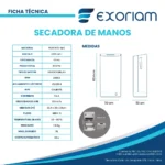 Secador De Manos Jet Hepa Dryer Plastico Abs Exoriam 62.4cm X 30cm X 20cm Peso 8.6 Kg - Imagen 3
