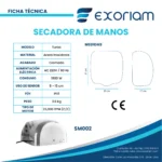Secador De Manos Turbo Acero Inoxidable Exoriam 31cm X 29cm X 17cm Peso 3.6 Kg - Imagen 3