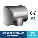 Secador De Manos Pro Turbo Acero Inoxidable Exoriam 15.2m X 29cm X 21.1cm Peso 3.5 Kg