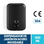 Dispensador de Jabón Líquido Acero Inoxidable Negro Mate 500 ml de 15 cm x 9.8 cm x 5.7 cm Exoriam