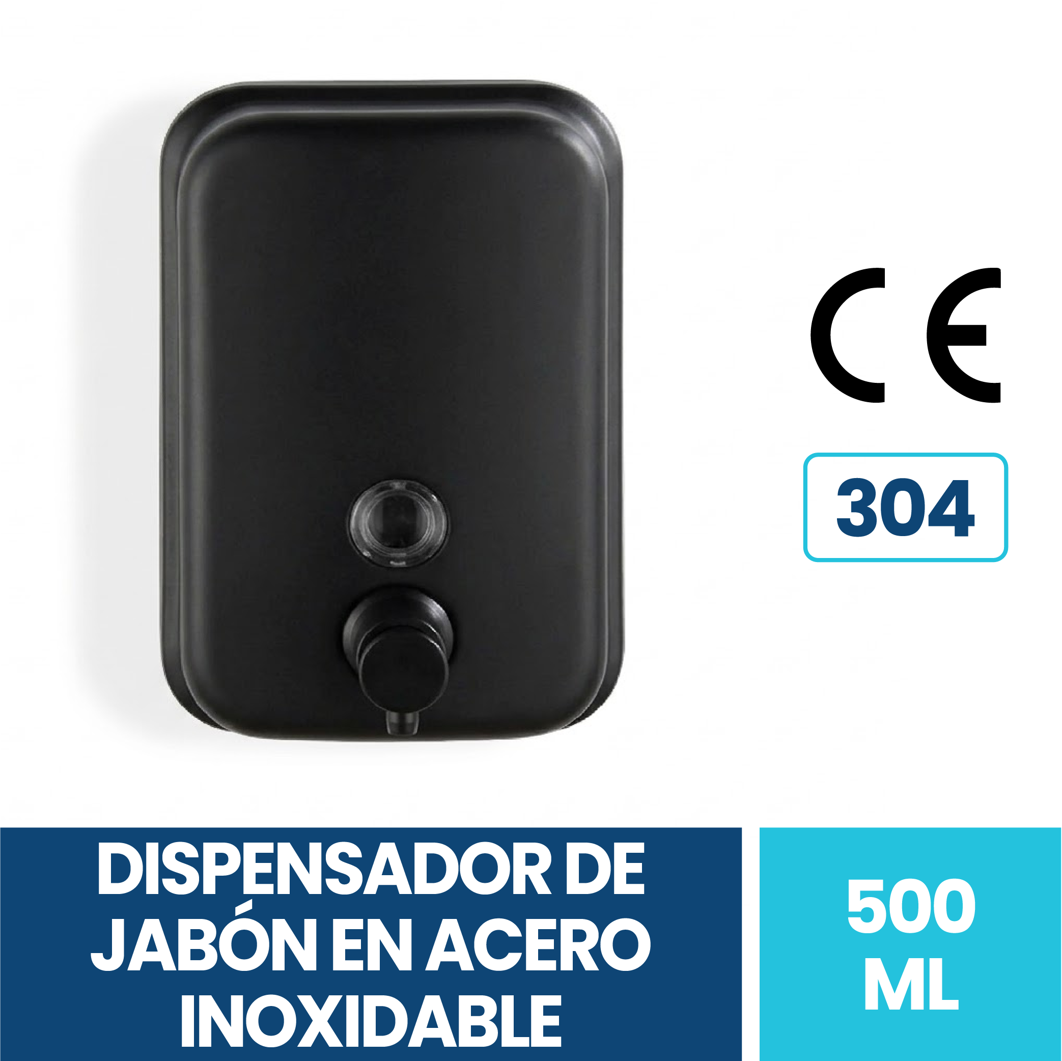 Dispensador de Jabón Líquido Acero Inoxidable Negro Mate 500 ml de 15 cm x 9.8 cm x 5.7 cm Exoriam