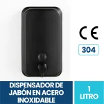 Dispensador de Jabón Líquido Acero Inoxidable Negro Mate 1000 ml de 20.5 cm x 12 cm x 12 cm Exoriam