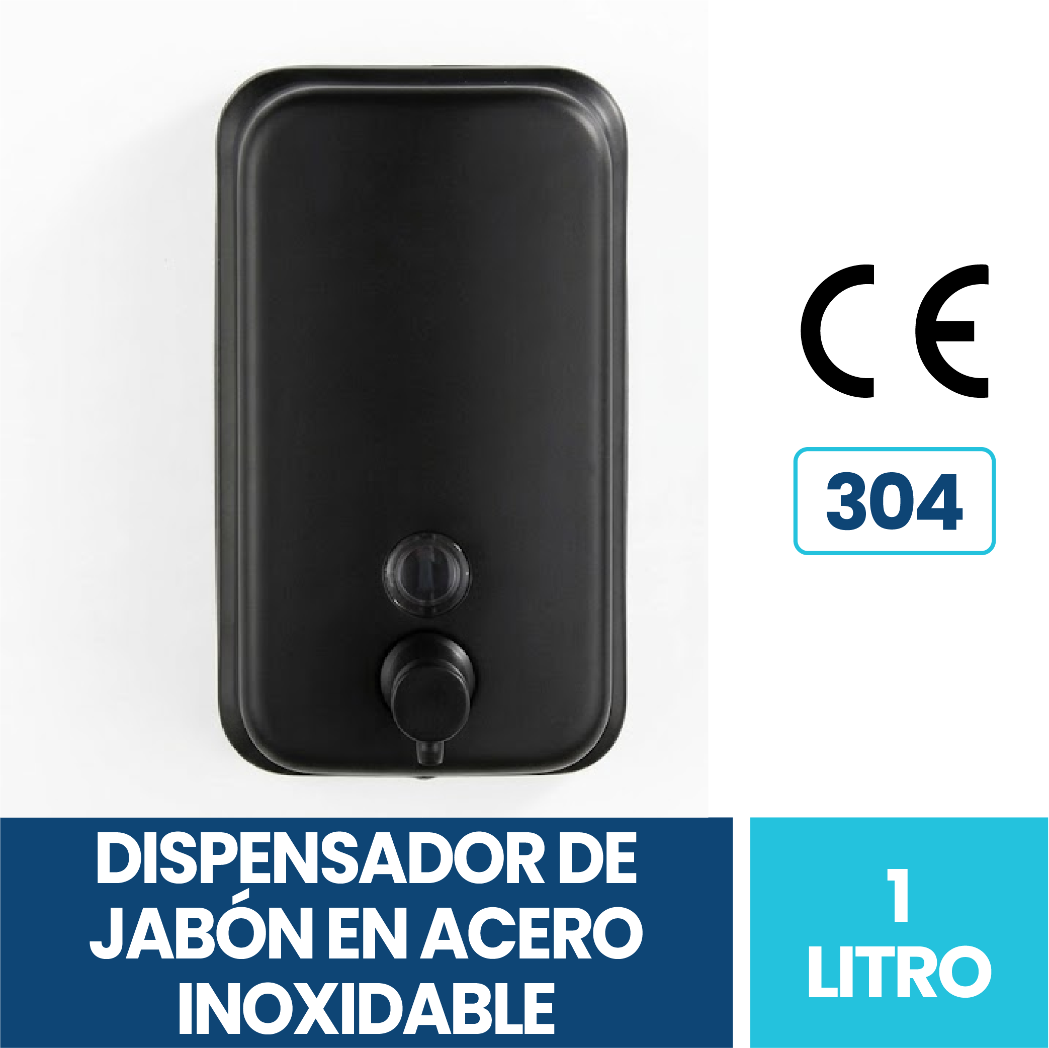 Dispensador de Jabón Líquido Acero Inoxidable Negro Mate 1000 ml de 20.5 cm x 12 cm x 12 cm Exoriam