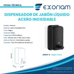 Dispensador de Jabón Líquido Acero Inoxidable Negro Mate 1000 ml de 20.5 cm x 12 cm x 12 cm Exoriam - Imagen 3