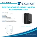 Dispensador de Jabón Líquido Acero Inoxidable Negro Mate 500 ml de 15 cm x 9.8 cm x 5.7 cm Exoriam - Imagen 3
